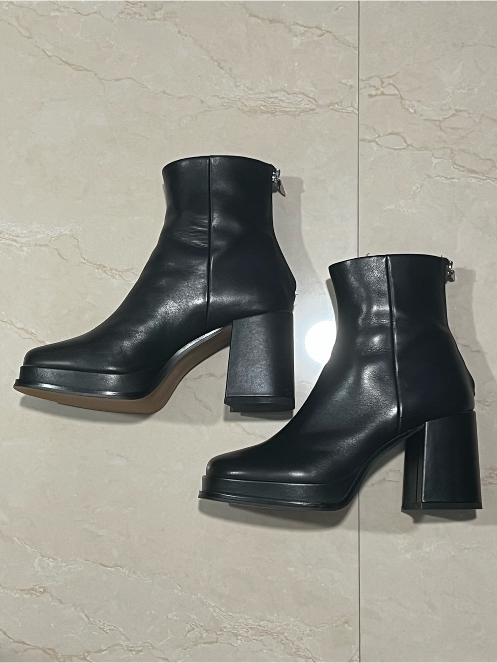 Steve Madden Black Leather Platform Block-Heel Ankle Boots